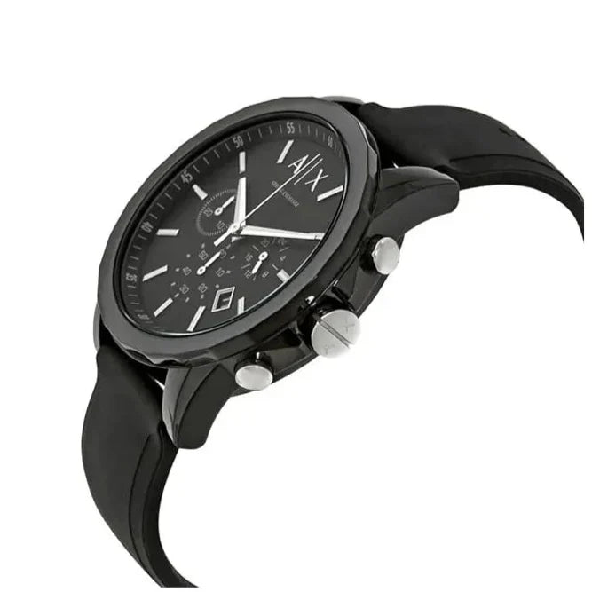 Armani Exchange Outerbanks AX1326 Men's Chronograph Watch – Black Dial with Black Silicone Strap