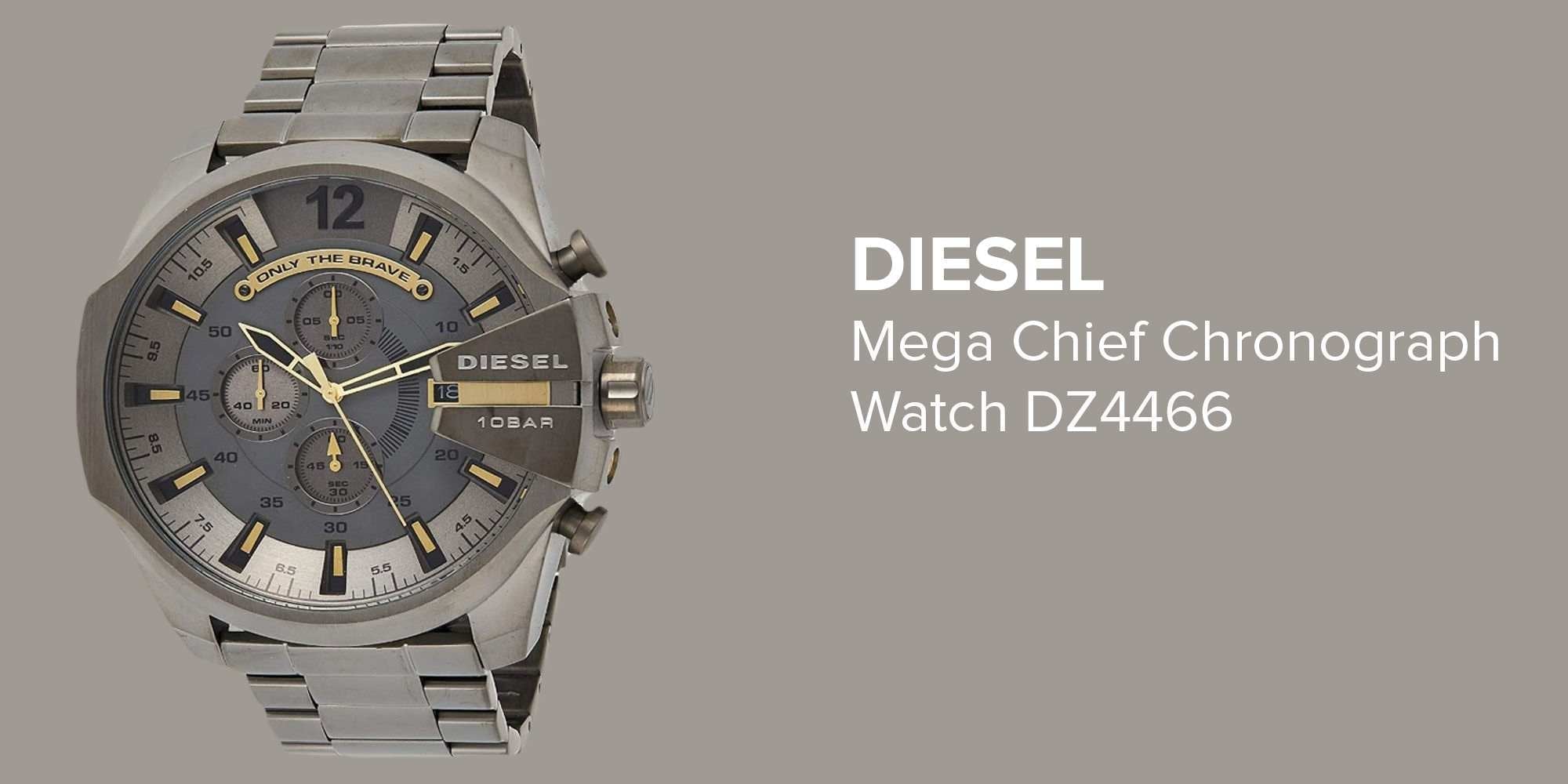 Diesel DZ4466 Mega Chief Chronograph Men's Watch – Grey Dial & Grey Stainless Steel Strap